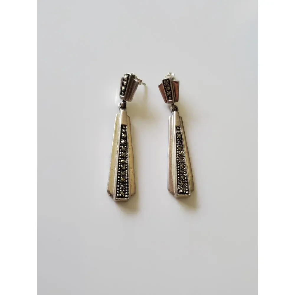 Vintage Sterling Silver Long Drop Earrings